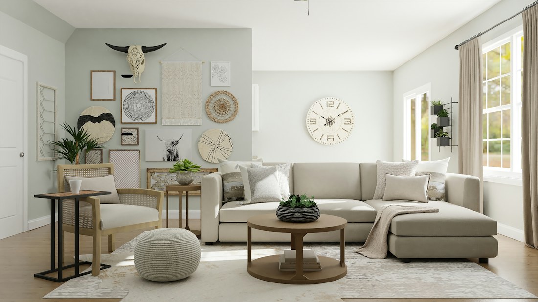 Natural materials and greenery in a calm interior